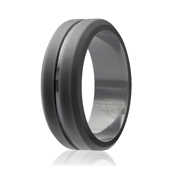 Silicone Wedding Ring - Engraved Middle Line - Grey by ROQ for Men - 8 mm Ring - Picture 1 of 3
